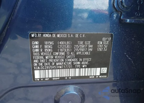 2017 Honda Hr-V Ex z USA, uszkodzony, nr VIN 3CZRU5H53HM717701